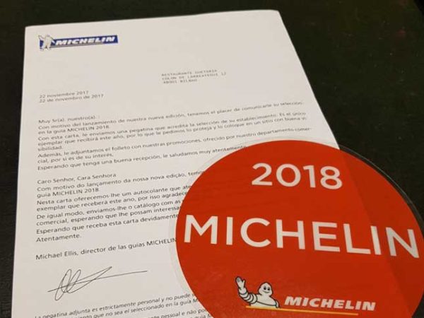 Carta del Guetaria en Guía Michelin